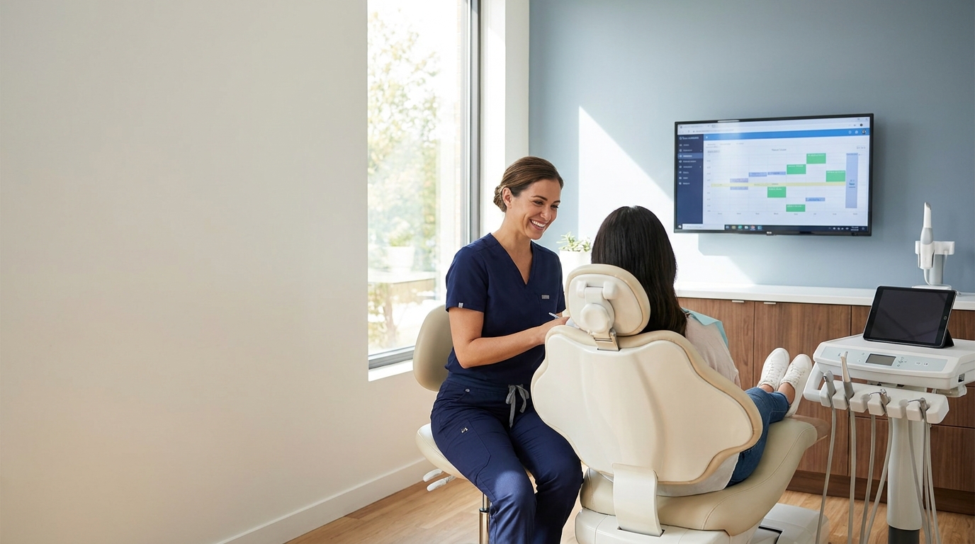 Dentist consulting with patient in a modern clinic